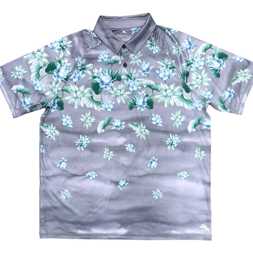 Tommy Bahama XL Sailing Lotus Short Sleeve Polo  Shirt Silver Blue NWT